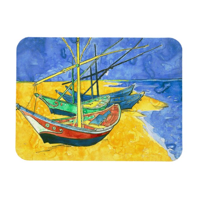 Ímã Vincent van Gogh Boats em Saintes-Marie watercol (Horizontal)