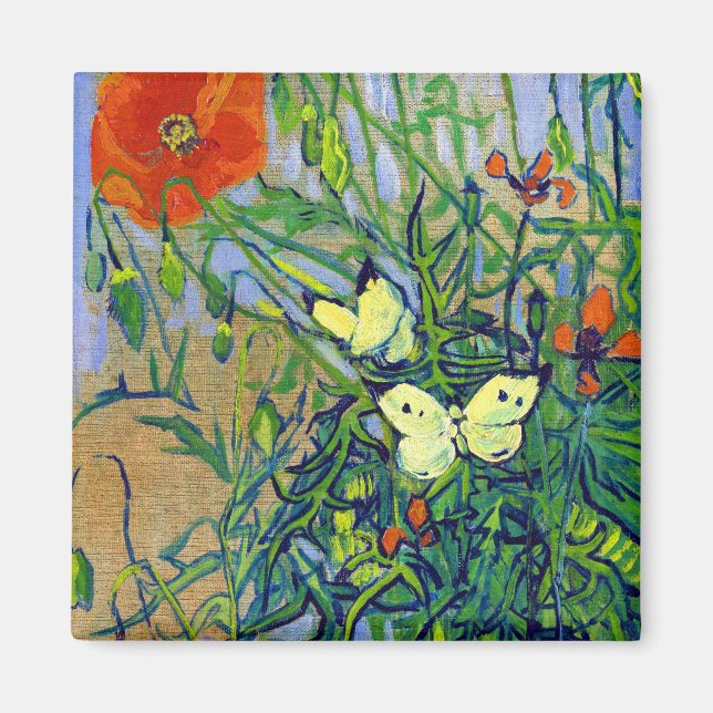 Imã Vincent van Gogh Butterflies e Poppies (Frente)