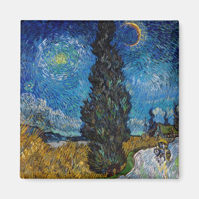 Imã Vincent van Gogh - Estrada com Cipreste e Estrela (Frente)
