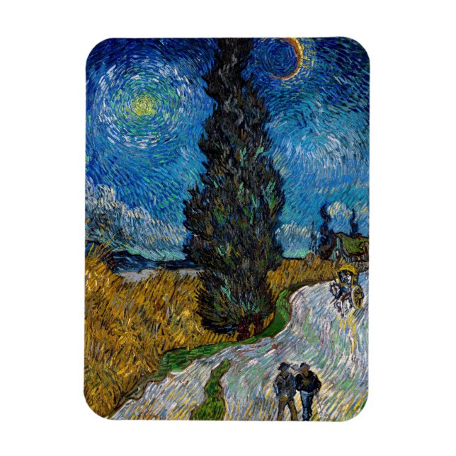 Ímã Vincent van Gogh - Estrada com Cypress e Star (Vertical)