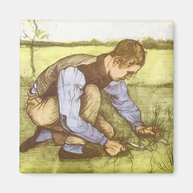 Imã Vincent van Gogh - Menino Cortando Grama com Foice (Frente)