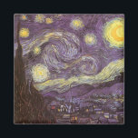 Imã Vincent van Gogh - Noite Estrelada<br><div class="desc">Starry Night (1889), por Vincent van Gogh, é um apos impressionismo de pintura paisagística de arte. Uma vista de uma cidade num vale à noite com as nuvens a girar, as estrelas a brilhar e uma bela lua ouro amarela. Foi pintado durante o dia pela memória e é a pintura...</div>