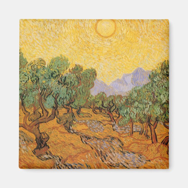 Imã Vincent van Gogh - Oliveiras, céu amarelo e sol (Frente)