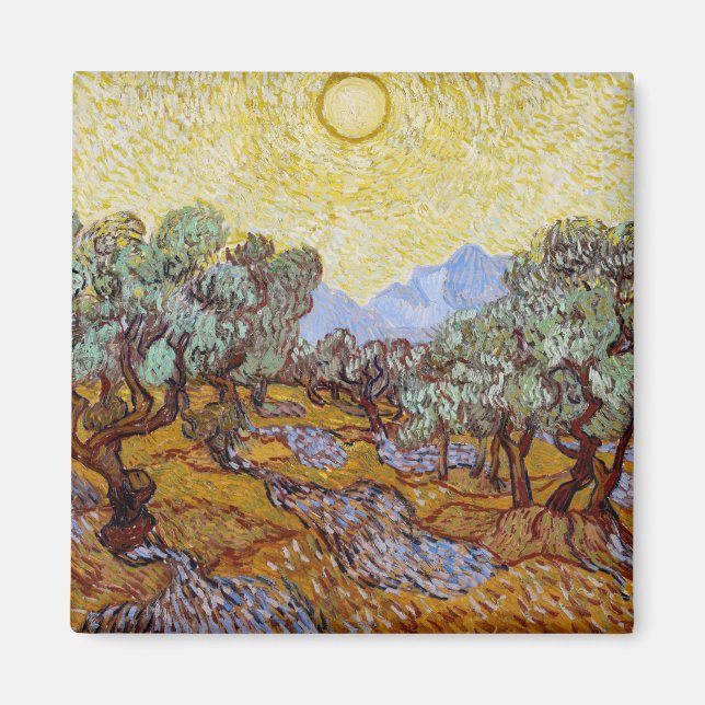 Imã Vincent van Gogh - Oliveiras, céu amarelo e sol (Frente)
