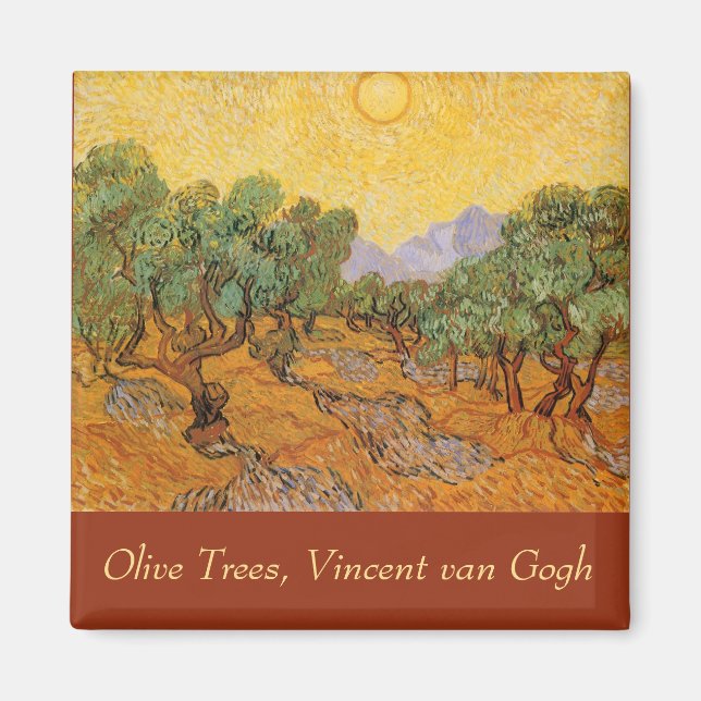 Imã Vincent van Gogh - Oliveiras, céu amarelo e sol (Frente)