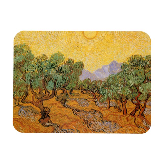 Ímã Vincent van Gogh - Oliveiras, céu amarelo e sol (Horizontal)