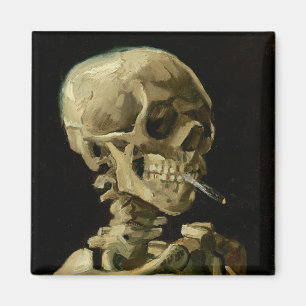 Imã Vincent Van Gogh Skeleton com um Cigarro em chamas