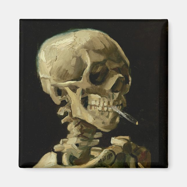 Imã Vincent Van Gogh Skeleton com um Cigarro em chamas (Frente)