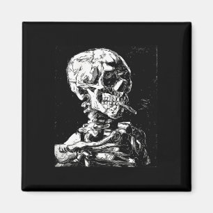 Imã Vincent Van Gogh Skull Com Cigarro Skeleton Hal