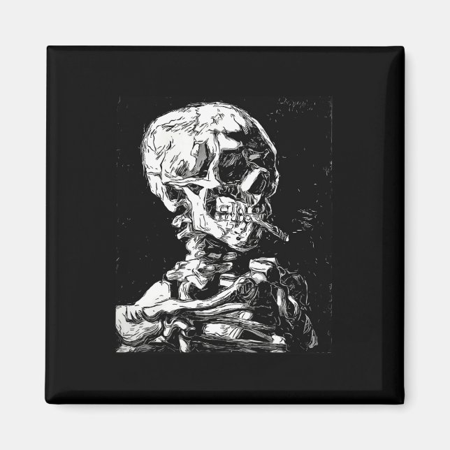 Imã Vincent Van Gogh Skull Com Cigarro Skeleton Hal (Frente)
