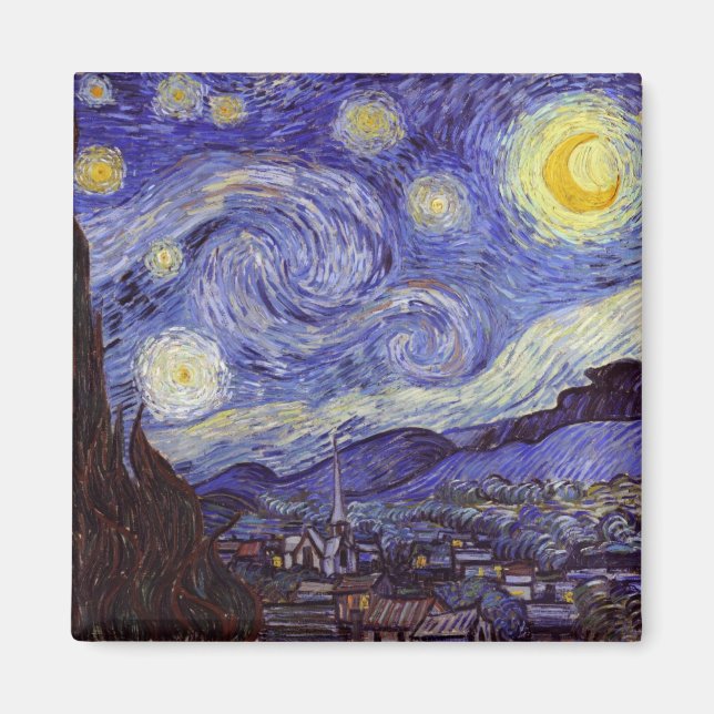 Imã Vincent Van Gogh Starry Night Vintage Fine Art (Frente)