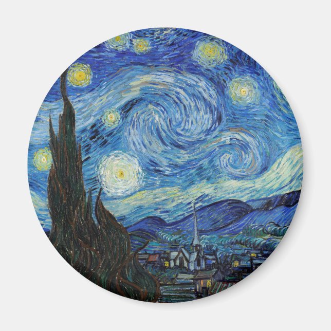 Imã Vincent Van Gogh Starry Night Vintage Fine Art (Frente)