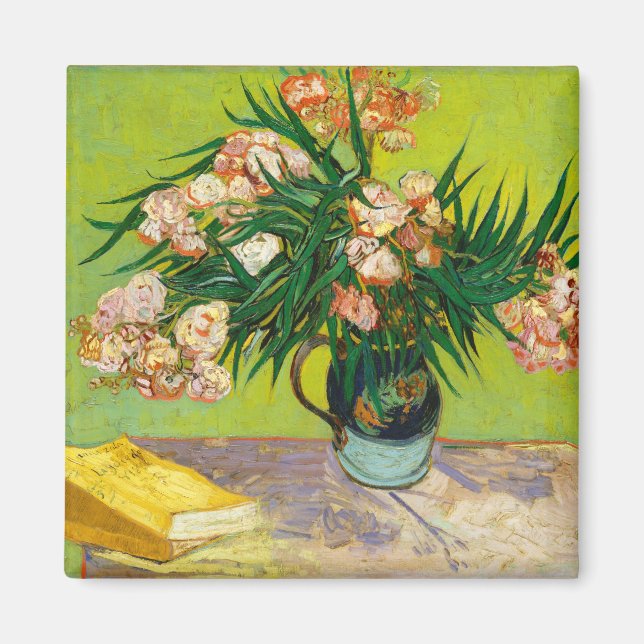 Imã Vincent Van Gogh Vase Com Oleanders E Livros (Frente)