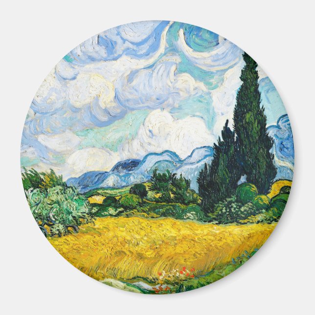 Imã Vincent Van Gogh Wheat Field com Cyprestes (Frente)