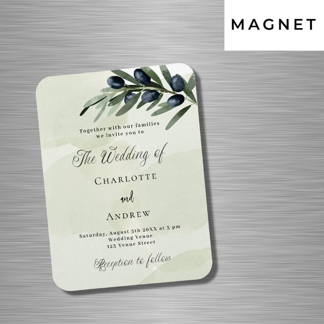 Ímã Vinho verde-oliva aquarela convite para casamento (Criador carregado)