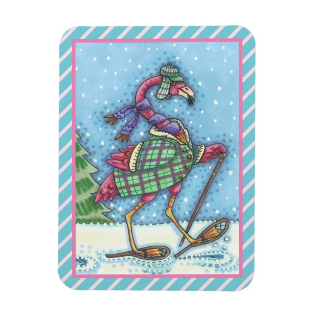 ÍMÃ VINHOS DE NEVE, PINK FLAMINGO CHRISTMAS MAGNET (Vertical)