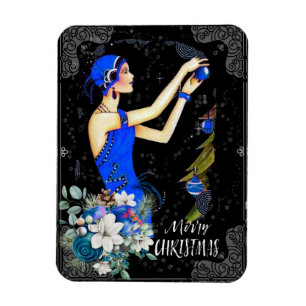 Ímã Vintage 1920 Azul Vestida Mulher Vestida
