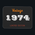 Ímã Vintage 1974 Magnet - 52nd Birthday Limited Edit<br><div class="desc">Vintage 1974 Magnet - 52nd Birthday Limited Edition Celebra um marco no estilo com este ímã de aniversário da Vintage 1974 Limited Edition, projetado para qualquer pessoa que tenha 52 anos de idade. Com um olhar retrorinspirado, é uma pegadinha divertida e prática que torna presentes, favoritos para festas e decorações...</div>