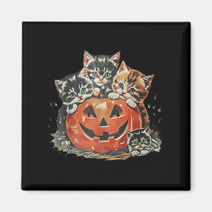 Imã Vintage 90s Cat Pumpkin Halloween Retro Floral Sok