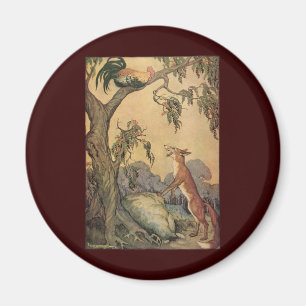 Imã Vintage Aesop's Fables, Fox, Rooster and the Dog