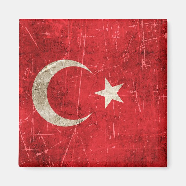 Imã Vintage Aged e Scratch Flag da Turquia (Frente)