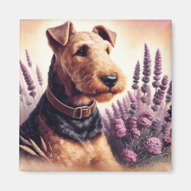 Imã Vintage Airedale Terrier Painting (Frente)