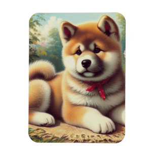Ímã Vintage Akita Oil Painting