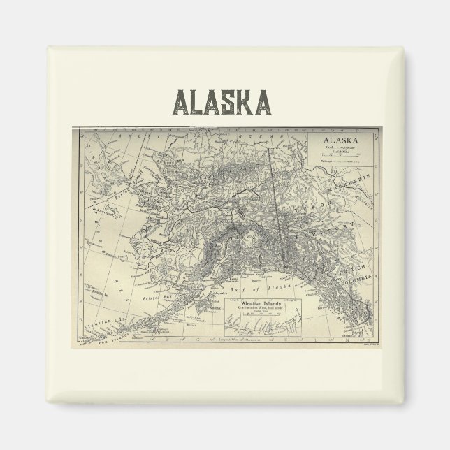 Imã Vintage Alaska Map (Frente)