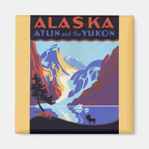 Imã Vintage Alaska Poster de viagens, Atlin e Yukon
