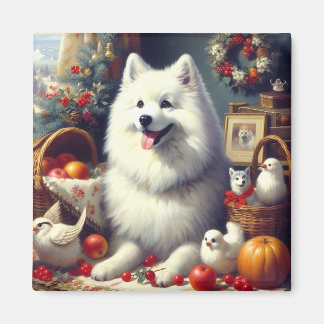Imã Vintage American Eskimo Painting (Frente)