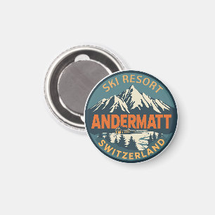 Imã Vintage ANDERMATT esqui Suíça Alpes Suíços present