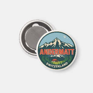 Imã Vintage ANDERMATT esqui Suíça Alpes Suíços present
