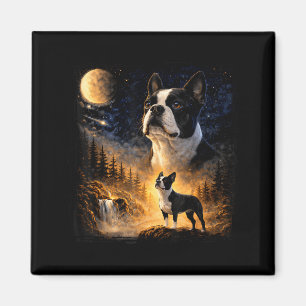 Imã Vintage anos 90 Boston Terrier Uivando para a Lua