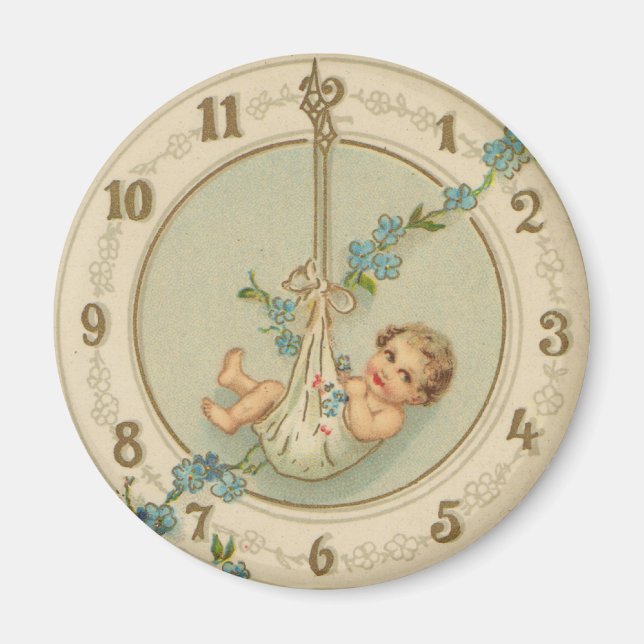 Imã Vintage Anos novos Baby Clock (Frente)