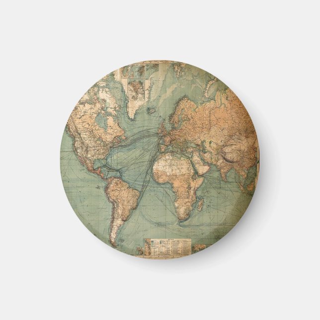 Imã Vintage Antigo Mapa Mundial Antiquado (Frente)