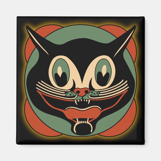 Imã Vintage Art Deco Cat Halloween Magnet (Frente)