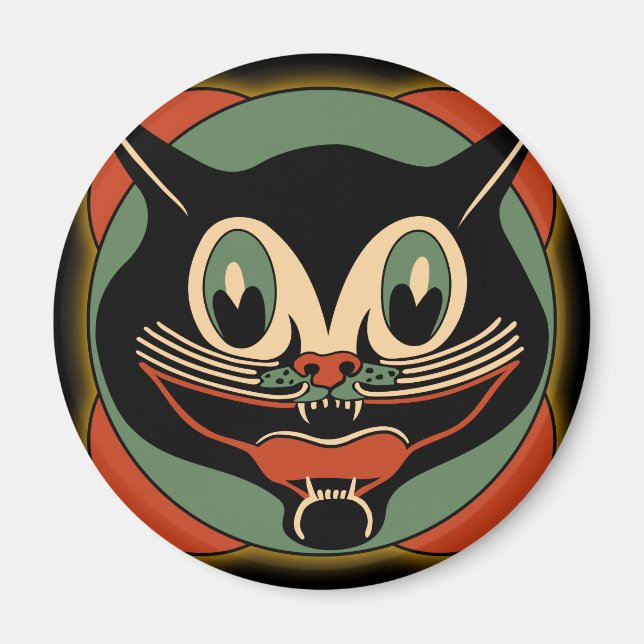 Imã Vintage Art Deco Cat Halloween Magnet (Frente)