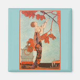 Imã Vintage Art Deco, Pássaro Voador de George Barbier