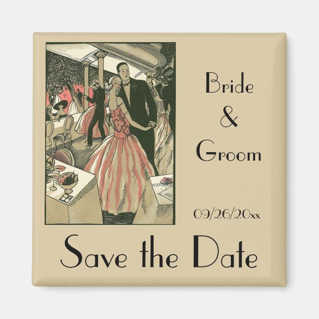 Imã Vintage Art Deco Wedding, Newlyweds First Dance (Frente)