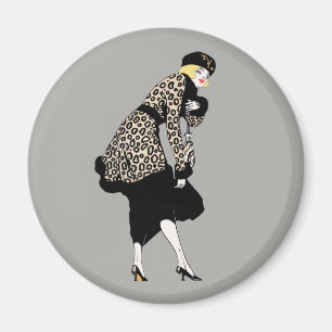 Imã Vintage Art Deco Woman in Leopard Print Jaqueta
