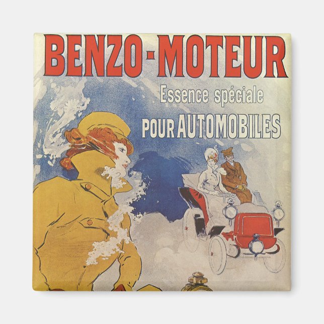 Imã Vintage Art Nouveau, Benzo Moteur por Jules Cheret (Frente)