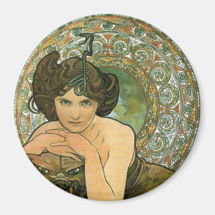 Imã Vintage Art Nouveau Mucha Emerald Sedutora Verde