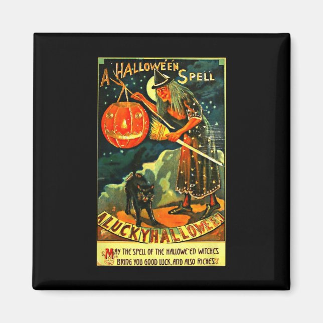 Imã Vintage Art Retro Halloween Witch (Frente)