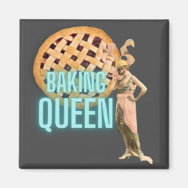 Imã Vintage Baking Queen na Cinza