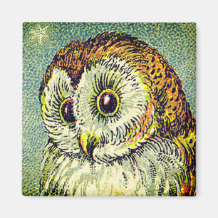 Imã Vintage barn owl ilustração fofa noite estrelada