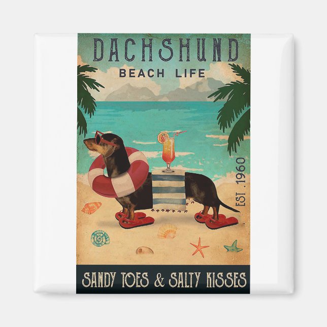 Imã Vintage Beach Cocktail Life Dachshund (Frente)