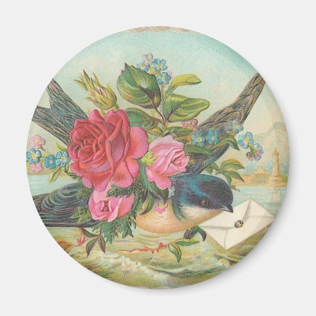 Imã Vintage Bird a entregar uma carta (Frente)