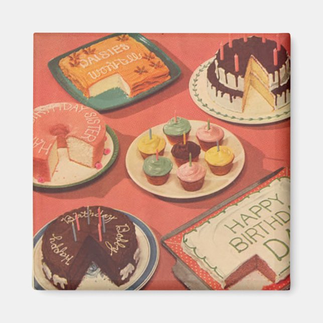Imã Vintage Birthday Cakes (Frente)