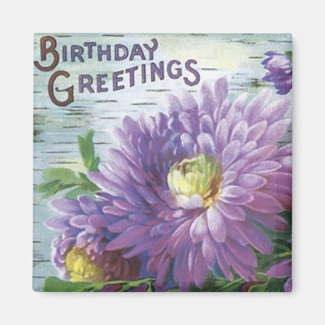 Imã Vintage Birthday Magnet Com Flores (Frente)