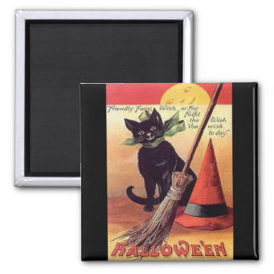 Imã Vintage Black Halloween Cat